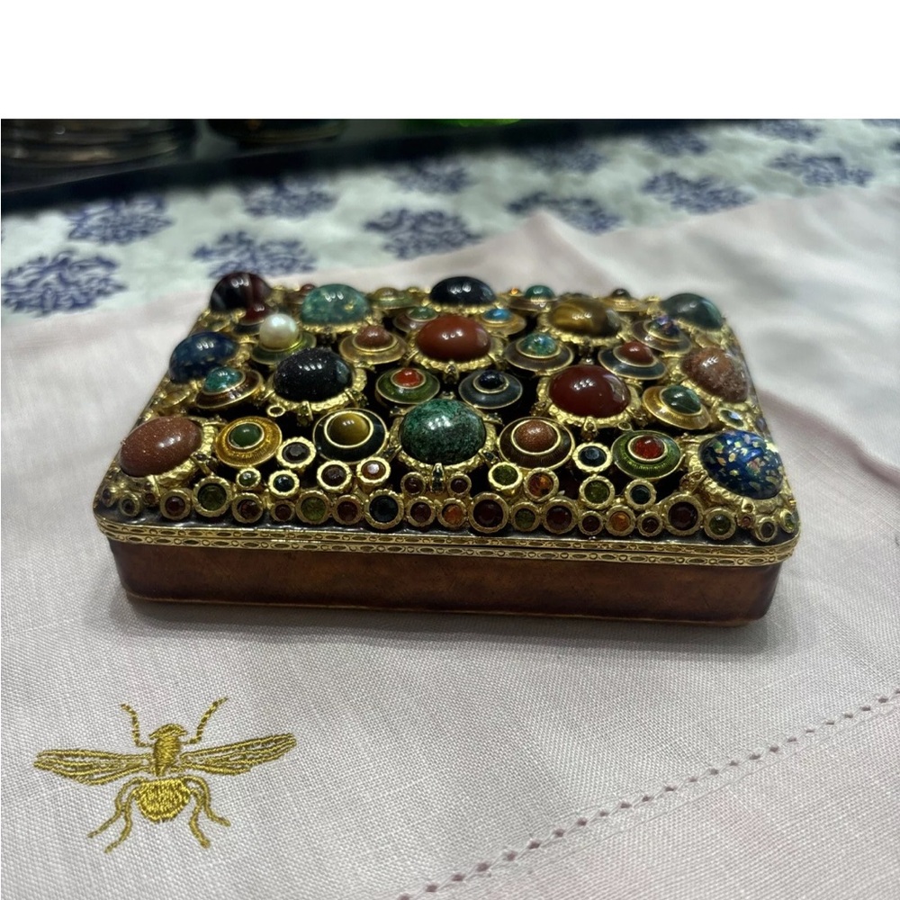 JAY STRONGWATER PEBBLES CABOCHON GROTTO CRYSTAL STONE ENAMEL TRINKET JEWELRY BOX
